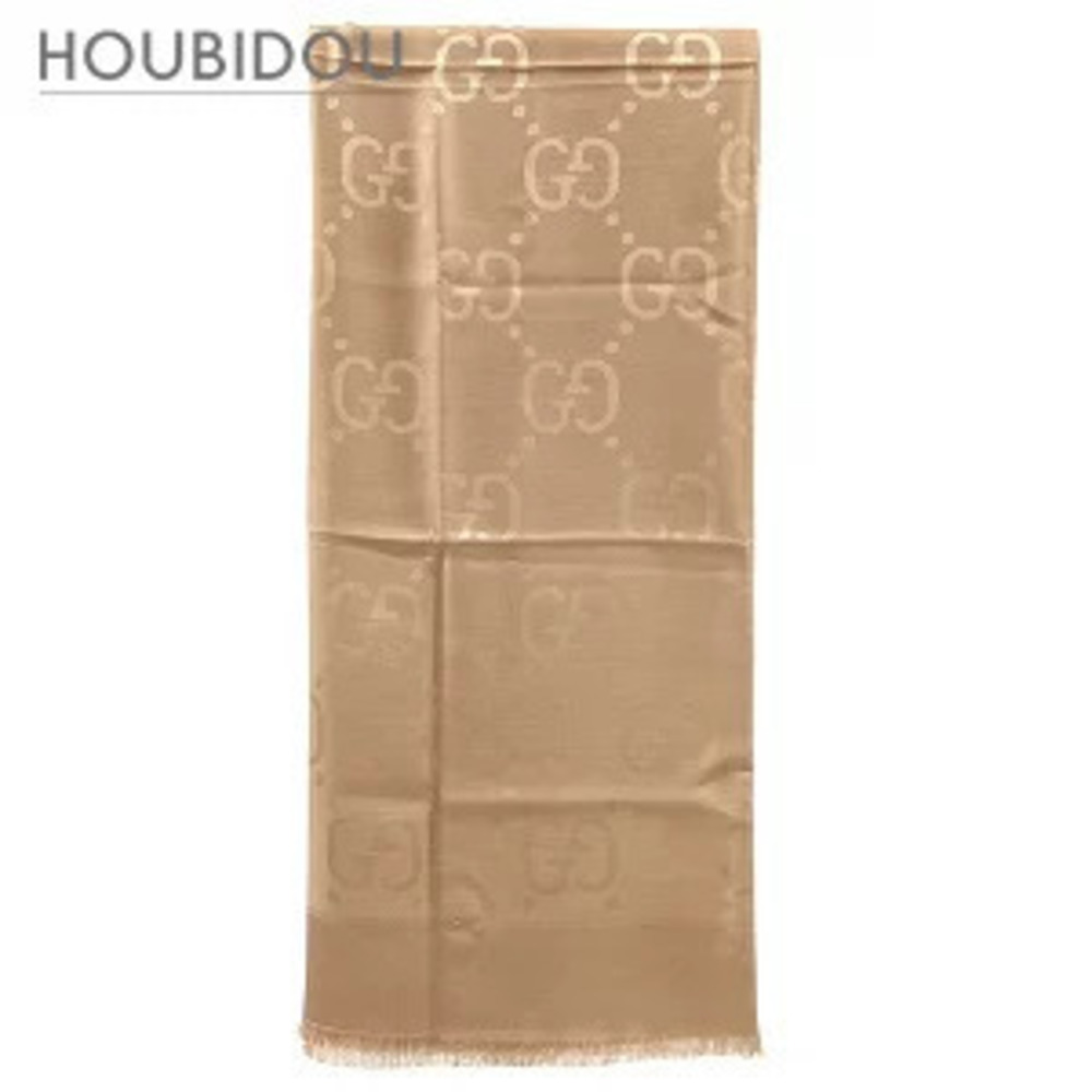 Gucci GG Jacquard Silk Wool Shawl Camel Brown